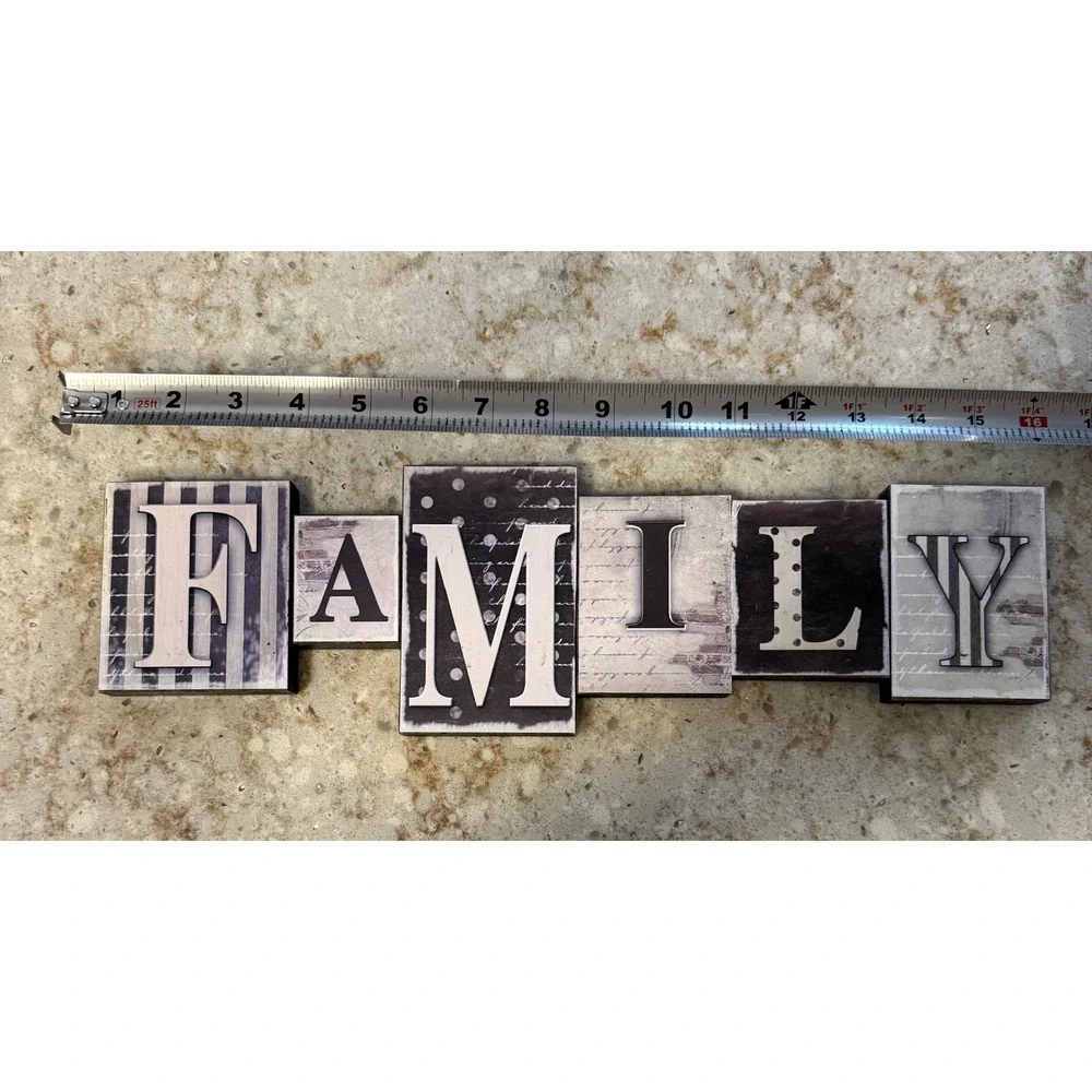 Family Wooden Block Wall Art Sign Rustic Farmhouse Home Decor Black White Grey‎